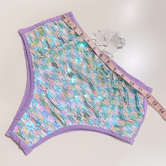 NWT iHeartRaves Purple Flip Sequin Pretty Pixie Triangle Top & Bottoms Rave Set - Picture 9 of 15